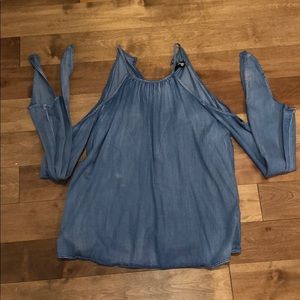 Off the shoulder denim top with tie sleeves